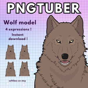 Wolf pngtuber model ! pre-made vtuber model / animal png tuber for Twitch & Youtube /  Brown v-tuber reactive image ready to use