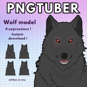 Wolf pngtuber model ! pre-made vtuber model / animal png tuber for Twitch & Youtube /  Black v-tuber reactive image ready to use