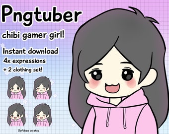 PNGTuber Model | Pngtuber Chibi Girl | Png tuber black hair Anime For Twitch Streaming | Vtuber