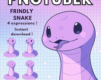 Pngtuber Schlange Vtuber Model für Twitch | 4x Lila Reptil Png Tube Reactive Discord Charaktere V-Tuber Vtube Chibi Giftuber