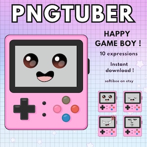 Game Boy Pngtuber Model ! 10x Pink Pre-made Male Vtuber model / Male Png Tuber for Twitch & Youtube /  V-Tuber reactive image ready to use
