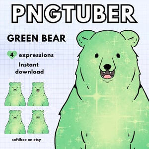 Bear pngtuber ! 4x Green galaxy pngtuber premade animal edition for twitch vtubers and content creators! instant download - ready to use