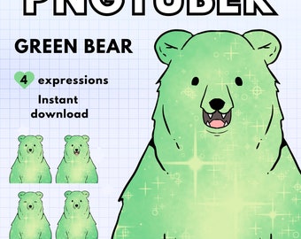 Bear pngtuber ! 4x Green galaxy pngtuber premade animal edition for twitch vtubers and content creators! instant download - ready to use