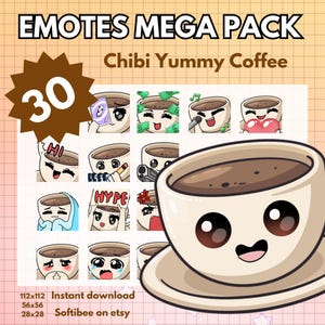 Coffee Emotes Twitch MEGA PACK ! x30 Emote Chibi Boy Anime Coffee model male for twitch & Pngtuber Pre made ! Discord Youtube Tiktok