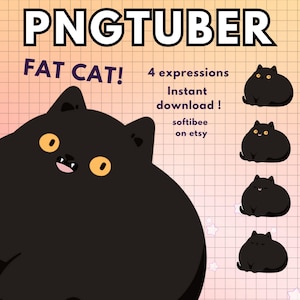 Modelo de gato Vtuber para Twitch / 4 avatares reactivos de Discord de Tuber PNG de gato negro / V-tuber Vtube Chibi Giftuber - Halloween listo para usar