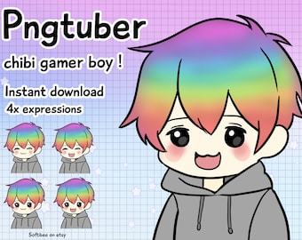 Pngtuber male ! x4 chibi boy anime & rainbow hair avatars twitch vtuber model male for png tuber streamers ! Discord Youtube Tiktok
