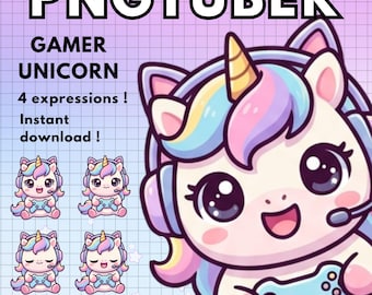 Unicorn Gamer Pngtuber Model | 4x Twitch Discord Avatars (Digital Download) Png Tuber Streamers