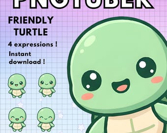 Chibi Turtle PNGTuber Model: 4x Twitch Avatars (Digital Download) Chibi Vtuber model Gamer for streamers