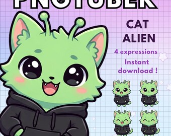 Alien Cat Pngtuber Avatar ! 4x Meme Cat Vtuber Png Tuber Premade Giftuber edition for Twitch Vtubers and Content Creators ! Discord Youtube