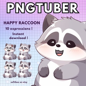 Vtuber Racoon Pngtuber Model for Twitch | 10x Png Tuber Reactive Discord avatars |  Vtube V-tuber Chibi Giftuber - ready to use