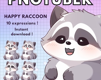 Vtuber Racoon Pngtuber Model for Twitch | 10x Png Tuber Reactive Discord avatars |  Vtube V-tuber Chibi Giftuber - ready to use