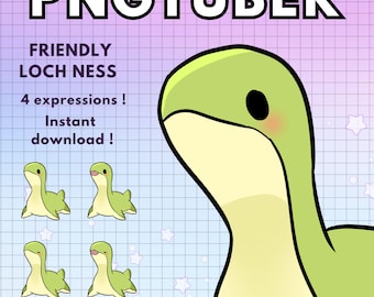 Loch Ness Monster Pngtuber Model 4x | Gamer Furry Monster Png tuber | Chibi Vtubers For Twitch Streaming Chibi png Vtuber animal Kawaii