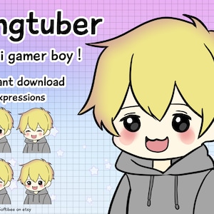 vtuber male model ! x4 kawaii chibi boy pngtuber anime with Blond hair avatars for twitch png tuber / vtubers   ! Discord Youtube Tiktok