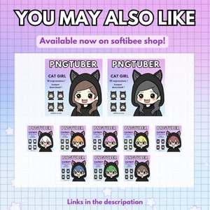 K&ouml;nnte beinhalten: Eine digitale Illustration von Avatar-Sets mit einer Katze und einem Katzenjungen. Der Katzenm&auml;dchen-Avatar hat braunes Haar und tr&auml;gt einen schwarzen Hoodie mit Katzenohren. Der Katzenjungen-Avatar hat blaues Haar und tr&auml;gt einen schwarzen Hoodie mit Katzenohren. Der Text auf dem Bild lautet "PNGTUBER" und "CAT GIRL" und "CATBOY".