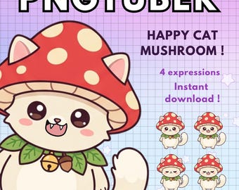 Vtuber Mushroom Cat Pngtuber Avatar ! 4x Funny Png Tuber Premade Red Giftuber edition for Twitch Vtubers and Content Creators !