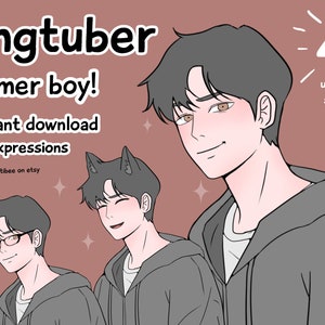 Png tuber male gamer boy ! x4 expressions + 4 sets pngtuber pre made vtuber male model / giftuber gaming | Discord Youtube Tiktok