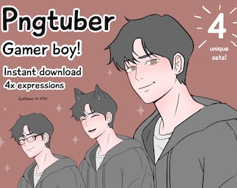 Png tuber male gamer boy ! x4 expressions + 4 sets pngtuber pre made vtuber male model / giftuber gaming | Discord Youtube Tiktok