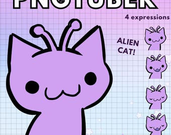 Alien Cat Pngtuber Avatar ! 4x Funny Pink Png Tuber Premade Giftuber edition for Twitch Vtubers and Content Creators ! Cat Vtuber
