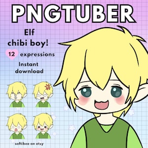 Png tuber Elf x12 vtuber pack de modèles masculins chibi Cheveux blonds 2d anime boy avatar pour twitch streaming pngtuber male ! Discorde Youtube Tiktok