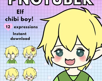 Png tuber Elf x12  vtuber male model pack chibi Blond hair 2d anime boy avatar for twitch streaming pngtuber male ! Discord Youtube Tiktok