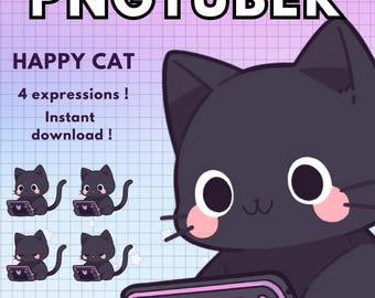 Black cat Pngtuber Model 4x | Gamer Furry Cat Png tuber | Chibi Vtubers For Twitch Streaming Chibi png vtuber animal | Ready to use