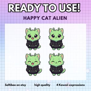 Alien Cat Pngtuber Avatar ! 4x Meme Cat Vtuber Png Tuber Premade Giftuber edition for Twitch Vtubers and Content Creators ! Discord Youtube Cute PNGTuber in anime chibi style, ideal for Twitch, YouTube, and TikTok streamers. This PNGTuber base features a unique VTuber design with transparent background. Great as VTuber assets for overlays or animated avatars. Perfect for content creators who want a cute, clean, and high-quality VTuber model for their streams.