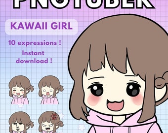 Png tuber Girl Vtuber With Brown Hair For Twitch Overlays | Kawaii Chibi Pngtuber Pre Made For Streaming | Pink Cute Cozy Pngtuber Female