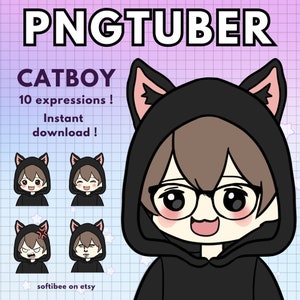 catboy vtuber model male with brown hair ! 10x boy pngtuber male avatars | animal png tuber reactive discord & Twitch vtube cat v-tuber