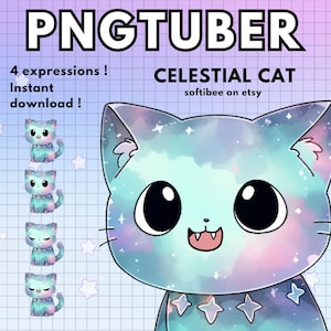 Cat Pngtuber Magical for Twitch Vtuber Model | 4x Png Tuber |  V-tuber Vtube Chibi Giftuber Reactive Discord avatars- INSTANT DOWNLOAD