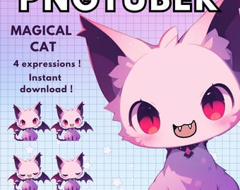Vtuber Magical Cat Pngtuber Avatar ! 4x Funny Png Tuber Premade Giftuber edition for Twitch Vtubers and Content Creators ! Discord Youtube