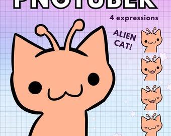 Pngtuber Alien Cat Vtuber Orange Avatar ! 4x  Png Tuber Premade Funny Giftuber for Twitch Vtubers and Content Creators