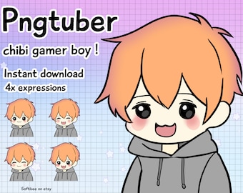 Vtuber Male Model Pngtuber Male ! x4 Chibi Boy Anime With Orange Hair avatars for twitch Vtubers and Png tuber streamers ! Discord Tiktok