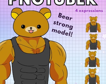 Ours pngtuber modèle masculin ! x4 avatars gym bro | ours brun vtuber modèle masculin Giftuber | Tuber png v-tuber animal drôle pour Twitch stream