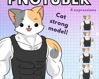 V-tuber Cat pngtuber modello maschile / 4x vtuber modello maschile palestra fratello / ragazzo png tuber reattivo / giftuber per twitch e discord e youtube
