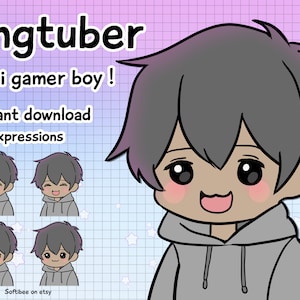 Vtuber Model Male Chibi Boy | Pngtuber Premade for Twitch Streamers | Png Tuber Boy Anime 2d avatars with black skin color for Gamers