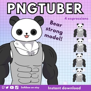 Bear pngtuber panda gym bro ! 4x bear pre-made vtuber male model avatars for twitch & reactive discord vtube and youtube | animal png tuber