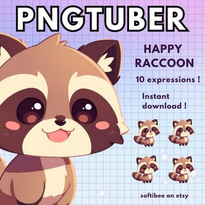 Racoon Vtuber Pngtuber Model for Twitch | 10x Png Tuber Reactive Discord avatars |  Vtube V-tuber Chibi Giftuber - instant download