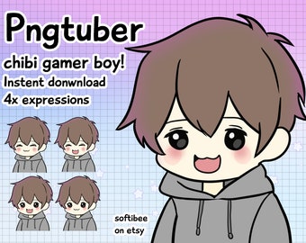 PNGTuber Chibi – 4x  Png tuber Chibi Anime Boy Avatars with Brown Hair | Twitch, YouTube, TikTok VTuber Asset | Cute Streamer Overlay