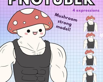 Pngtuber Mushroom Gym Bro Vtuber Model for Twitch | 4x Mushroom  Png Tuber Reactive Discord avatars | V-tuber Vtube Chibi Giftuber