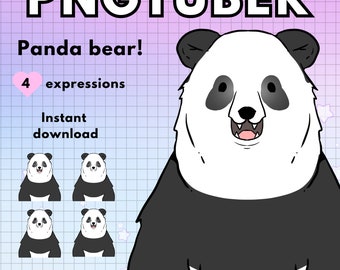 Pngtuber Panda bear! 4x white black pngtuber premade animal edition for twitch vtubers and content creators! Discord Youtube Tiktok
