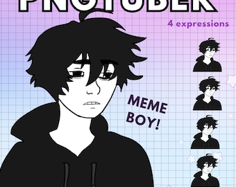 Pngtuber male ! x4 png tuber Meme boy anime with black hair vtuber model male for twitch & pngtuber pre made ! Discord Youtube Tiktok