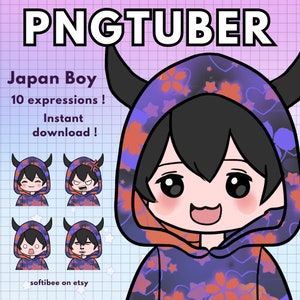 Pngtuber male model 10x Japan boy Png tuber for Twitch pngtuber gamer boy For streaming | Vtuber male model chibi boy with black hair