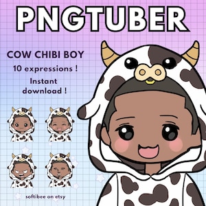 Dark skin Vtuber avatars for Streaming on Twitch & Youtube! 10x Cow Png tuber Boy | Veadotube Reactive Dark skin Pngtuber Male Model !