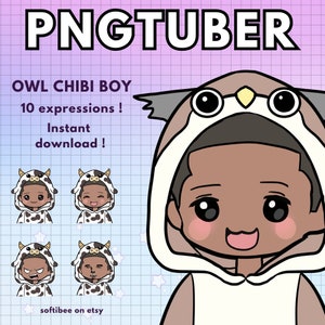 Dark skin Vtuber avatars for Streaming on Twitch & Youtube! 10x Owl Png tuber Boy | Veadotube Reactive Dark skin Pngtuber Male Model !