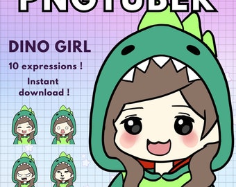 Pngtuber Dinosaur Girl 10x Brown Hair Chibi Vtuber Girl Model