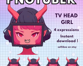 Pngtuber Girl TV Kopf Vtuber Model für Twitch | 4x Teufel Png Tube Reactive Discord Charaktere |  V-Tuber Vtube Chibi Giftuber INSTANT DOWNLOAD