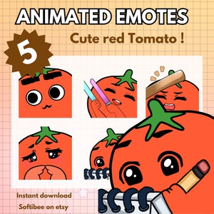 Animowane emotikony Pakiet pomidorów X5 Animowane emotikony pomidorów Jedzenie Na Twitch i Discord Emotikony | Bonk Notes Party Creepy Uwu Emote