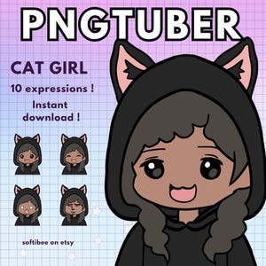 Catgirl Vtuber Model Girl with Dark Skin ! 10x Girl Pngtuber woman avatars | animal Png tuber reactive discord & Twitch vtube cat v-tuber