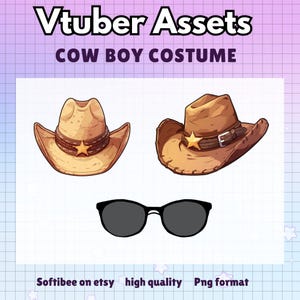 Puede incluir: Dos sombreros de vaquero marrones con una estrella dorada y una banda negra. Un par de gafas de sol negras.