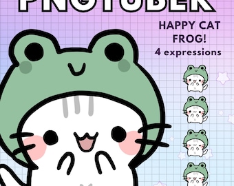Cat Pngtuber Model | 4x Chibi Gamer Frog PNGTuber | Furry Cat Vtuber for Twitch Streaming | Chibi PNG VTuber Avatar | Ready to Use